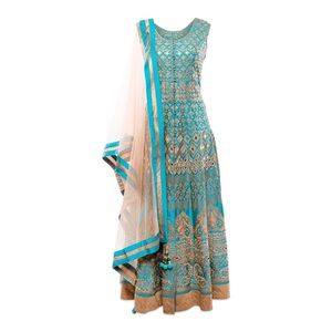 Turquoise and gold embellished Anarkali